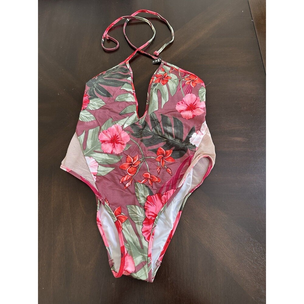 VS Pink Deep Plunge Floral Swimsuit Size Small Tropical